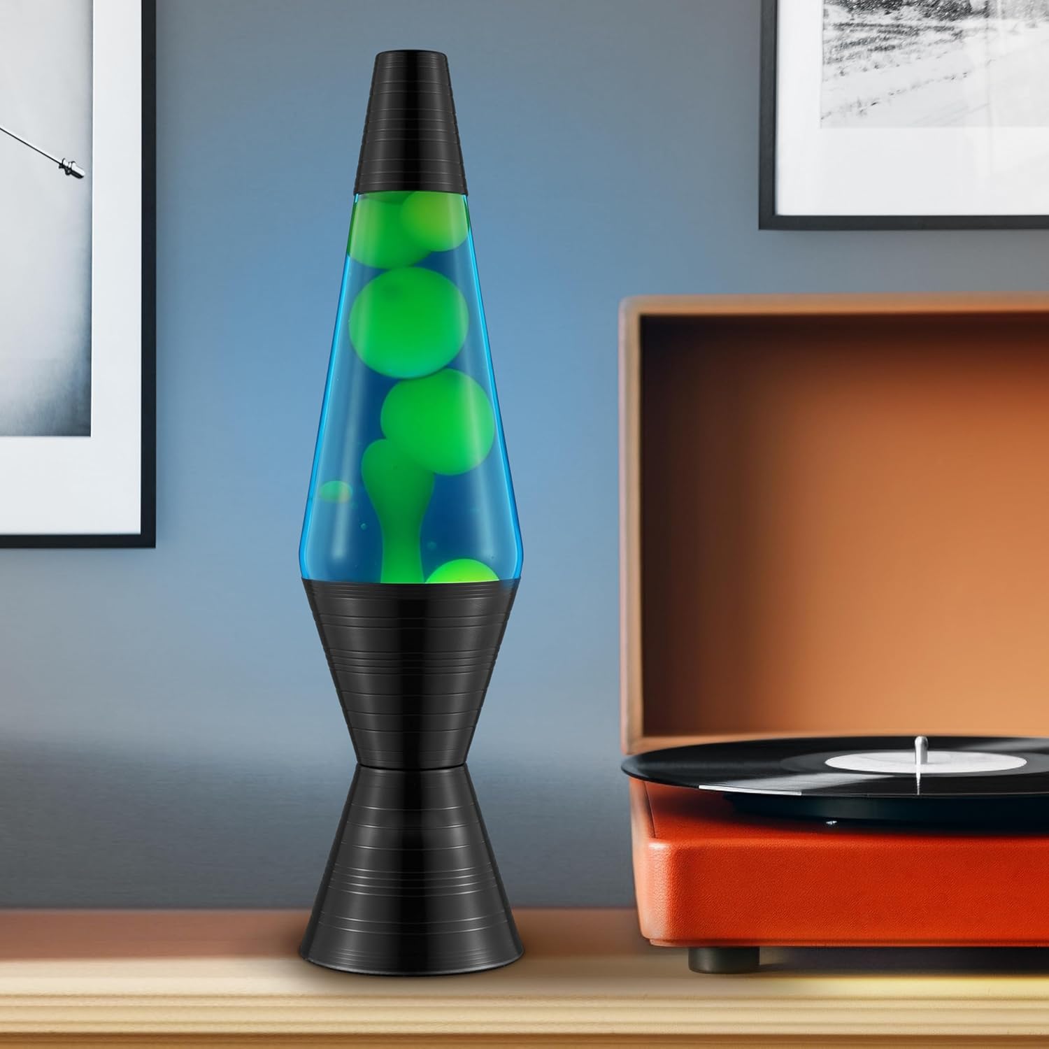 Lava The Original Lamp - 14.5” Vinyl Record Grooved Base - Classic Liquid Motion Lamp - Yellow and Blue Liquid - Item #2020 (Amazon Exclusive) - Image 4
