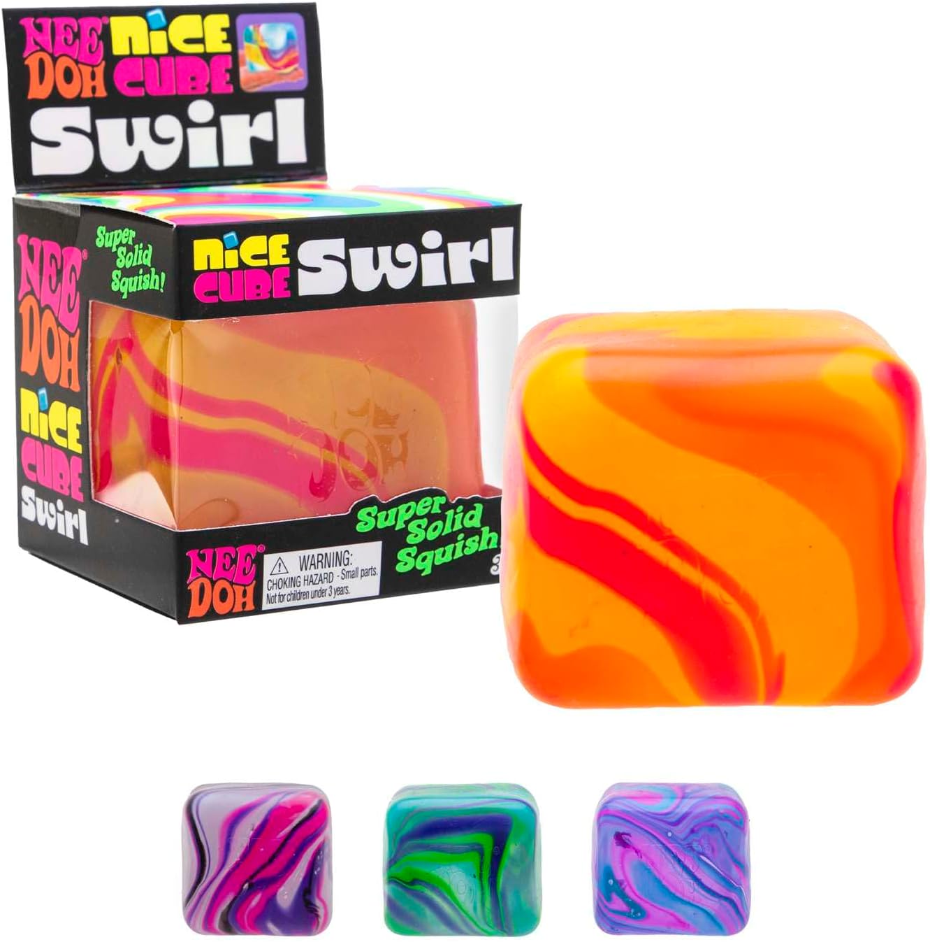 Schylling NeeDoh Nice Cube Swirl - Sensory Toy with a Super Solid Squish - Unique. Swirling Color Blend - Color May Vary (1 Per Pack)